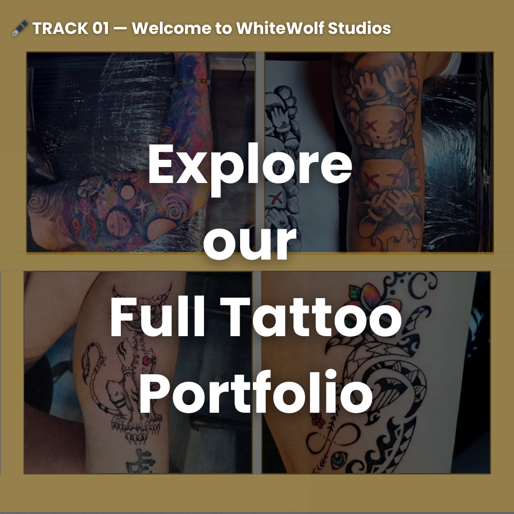 explore our full tattoo portfolio - gold trim
